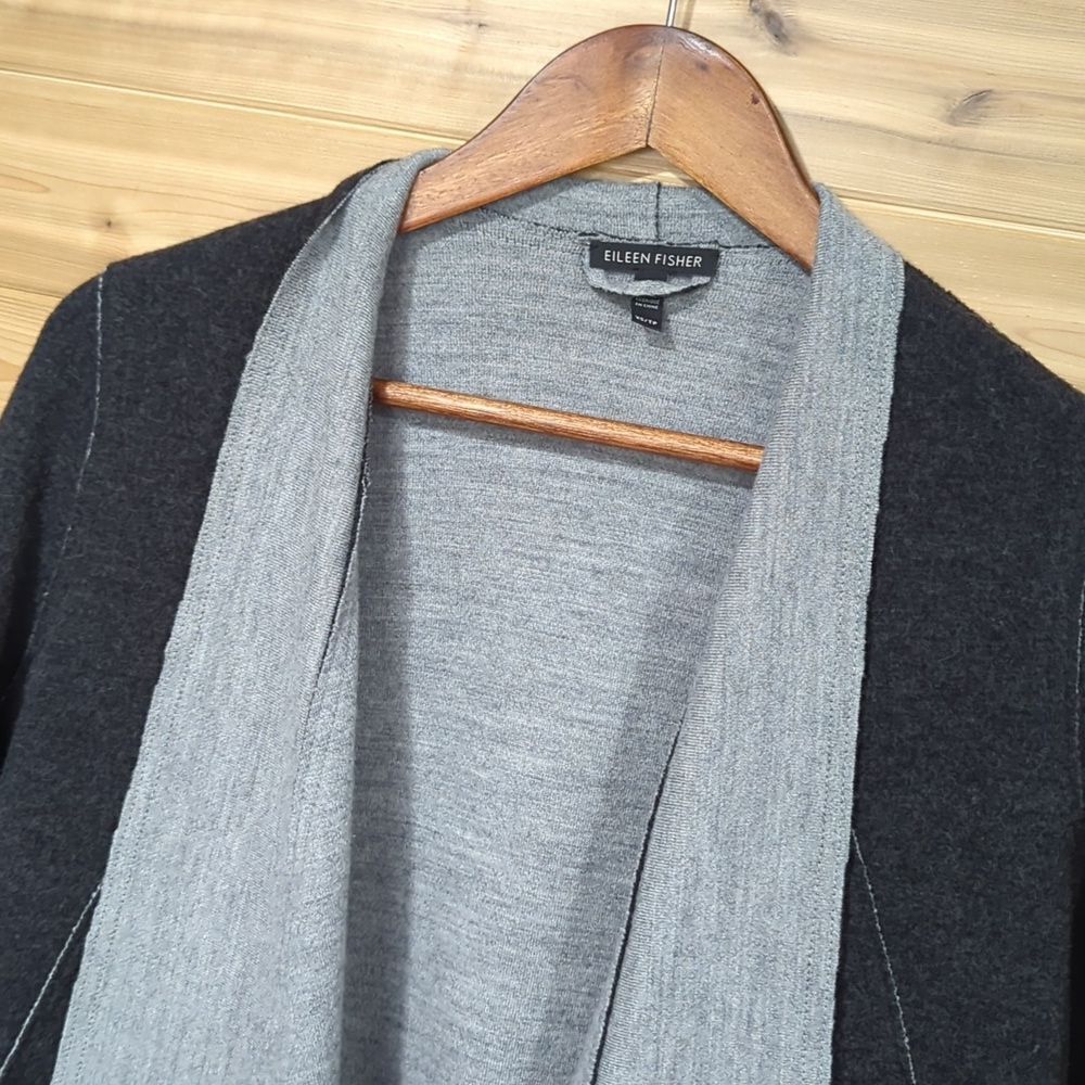 Eileen Fisher Sweater Womens XS Gray Open Front Sweater Jacket Merino Wool - Picture 2 of 8